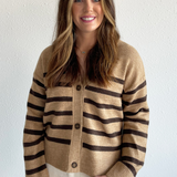 Stripe Buttoned Drop Shoulder Cardigan