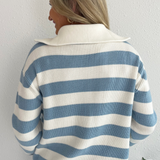 Half Zip Varsity Collared Striped Sweater