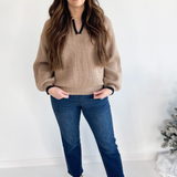 Collar Knit Sweater with Contrast Edging