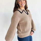 Collar Knit Sweater with Contrast Edging