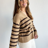 Stripe Buttoned Drop Shoulder Cardigan