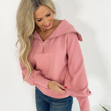 Front Zipper Oversized Collar Pullover