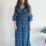 Large Swirl V-Neck Bell Sleeve Maxi