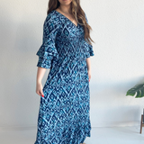 Large Swirl V-Neck Bell Sleeve Maxi