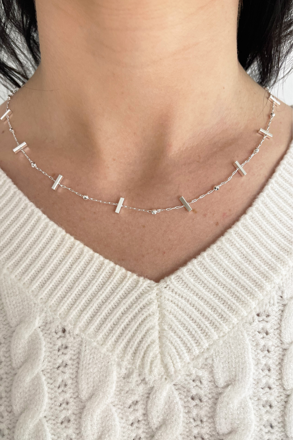 Dainty Necklace with Station Bar Charms