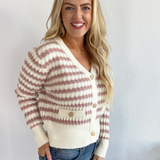 Striped Ribbed Button-Up Cardigan