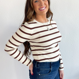 Round Neck Long Sleeve Stripe Knit Bodysuit