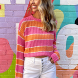 Multi-Striped Crochet Sweater