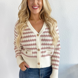 Striped Ribbed Button-Up Cardigan