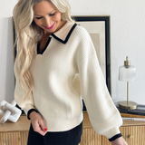 Collar Knit Sweater with Contrast Edging