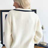 Collar Knit Sweater with Contrast Edging