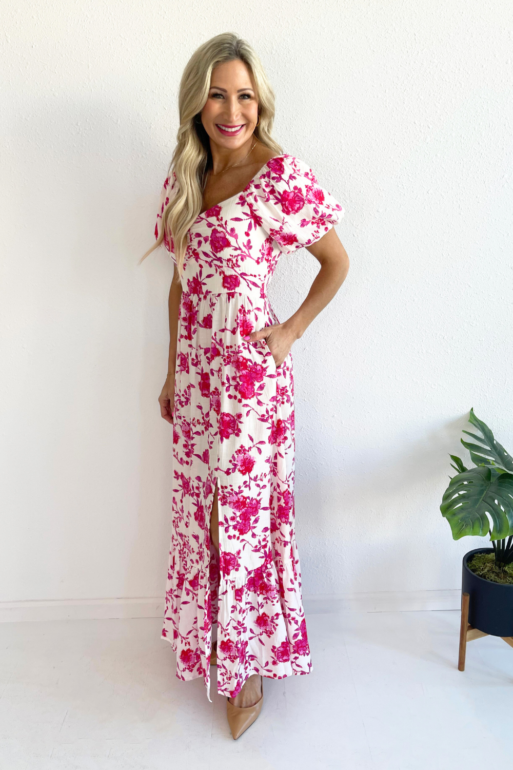 Balloon Sleeve Floral Print Maxi Dress