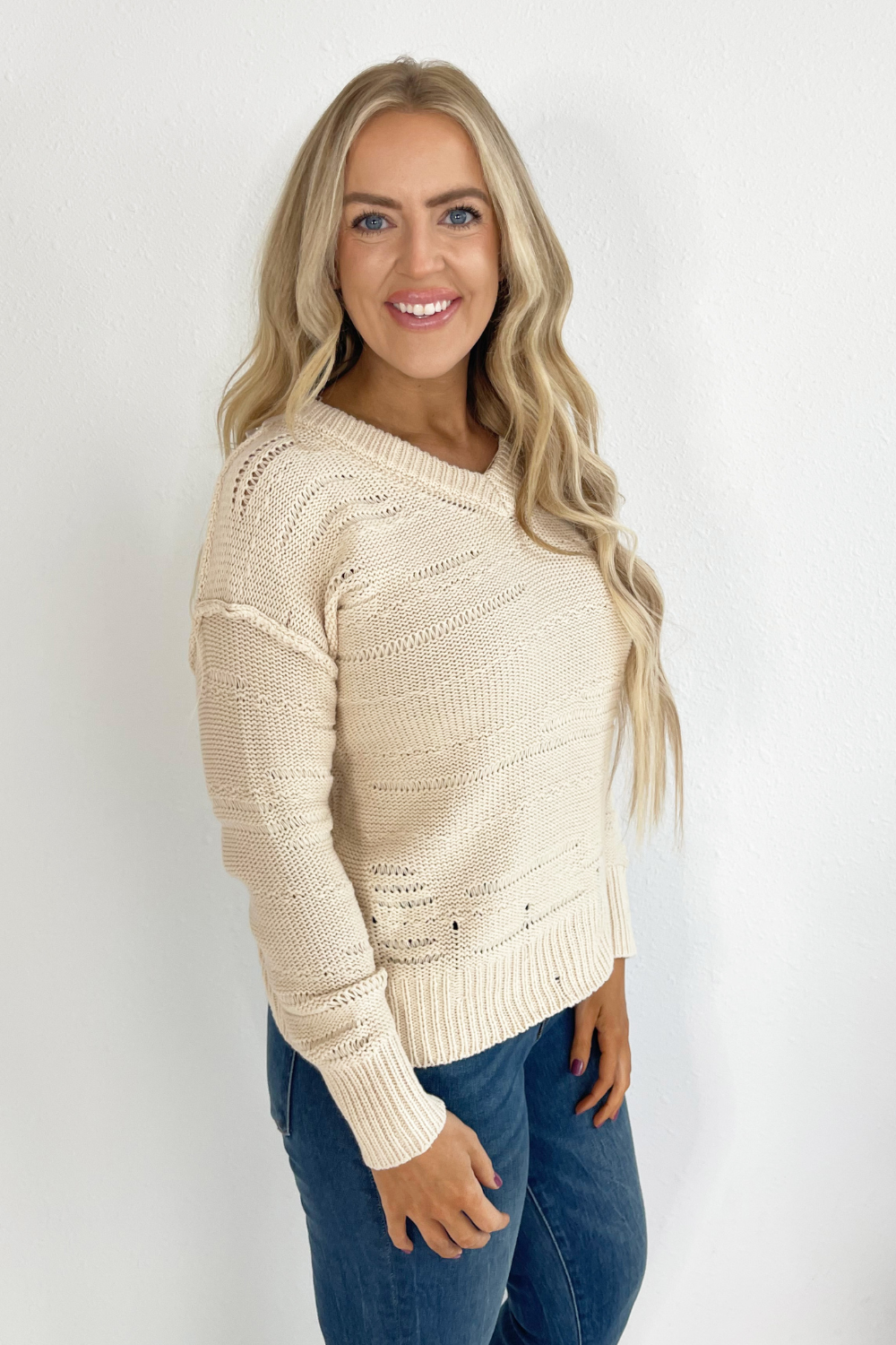 Reverse Seam V-Neck Pullover