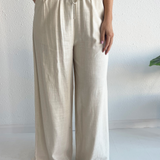 Wide Leg Elastic Waist Linen Trouser