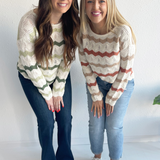 Wavy Striped Crochet Knit Sweater