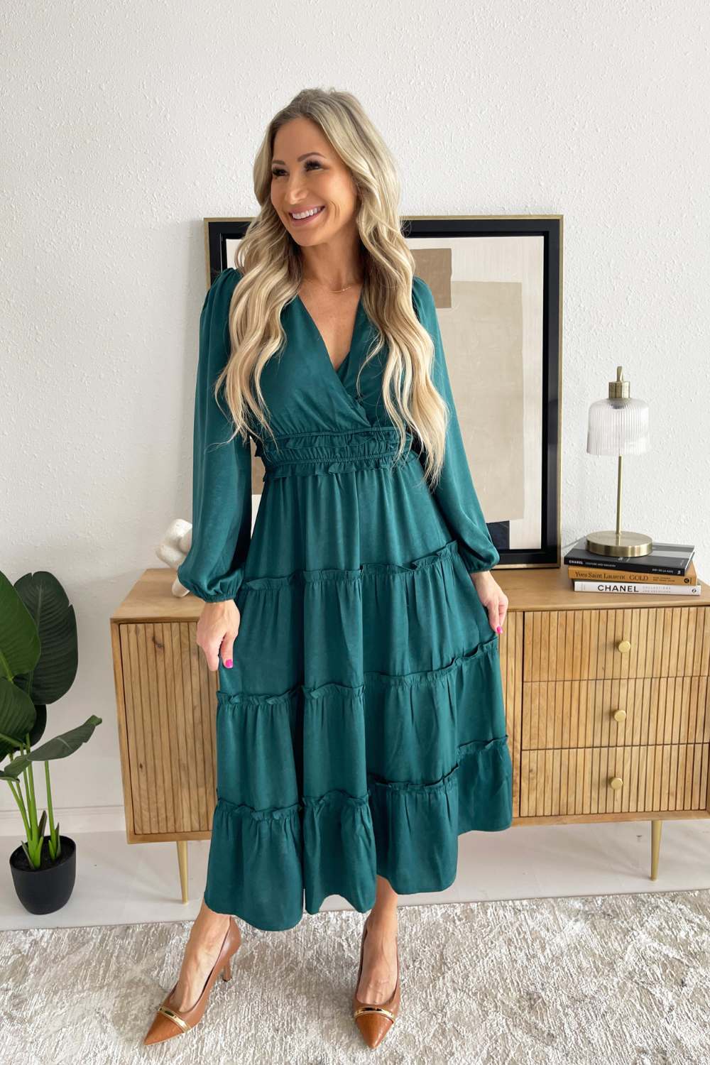 Satin Tiered Midi Dress