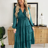 Satin Tiered Midi Dress