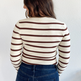 Round Neck Long Sleeve Stripe Knit Bodysuit