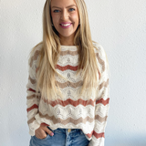 Wavy Striped Crochet Knit Sweater