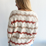 Wavy Striped Crochet Knit Sweater