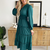 Satin Tiered Midi Dress