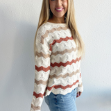 Wavy Striped Crochet Knit Sweater