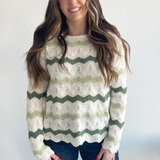 Wavy Striped Crochet Knit Sweater