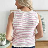 Crochet Stripe Sleeveless Crew Neck Pullover Sweater