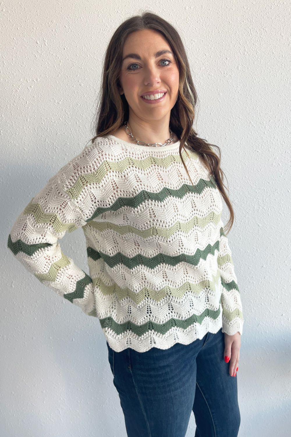 Wavy Striped Crochet Knit Sweater