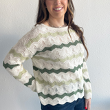 Wavy Striped Crochet Knit Sweater