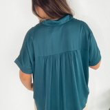 Satin Short Sleeve Button Down Top