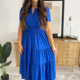 Short Sleeve Tiered Midi Dress