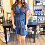 Tiered Denim Effect Mini Dress