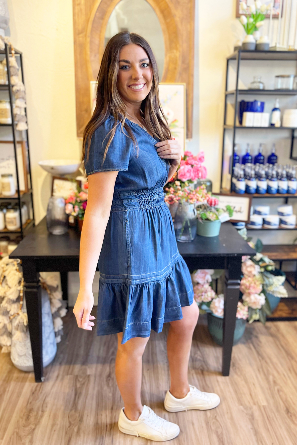 Tiered Denim Effect Mini Dress