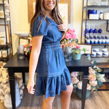 Tiered Denim Effect Mini Dress