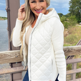 Long Sleeve Quilted Front Full Zip Hooded Jacket