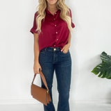 Satin Short Sleeve Button Down Top