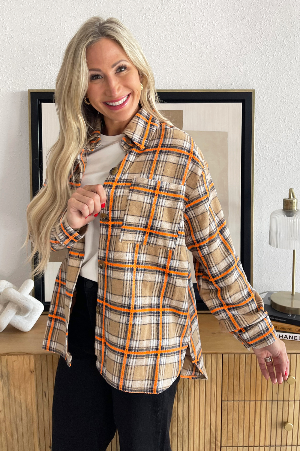 Plaid Button Front Long Shacket