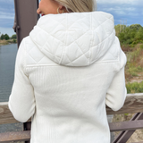 Long Sleeve Quilted Front Full Zip Hooded Jacket