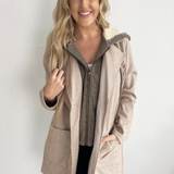 Faux Hoodie Insert Herringbone Coat