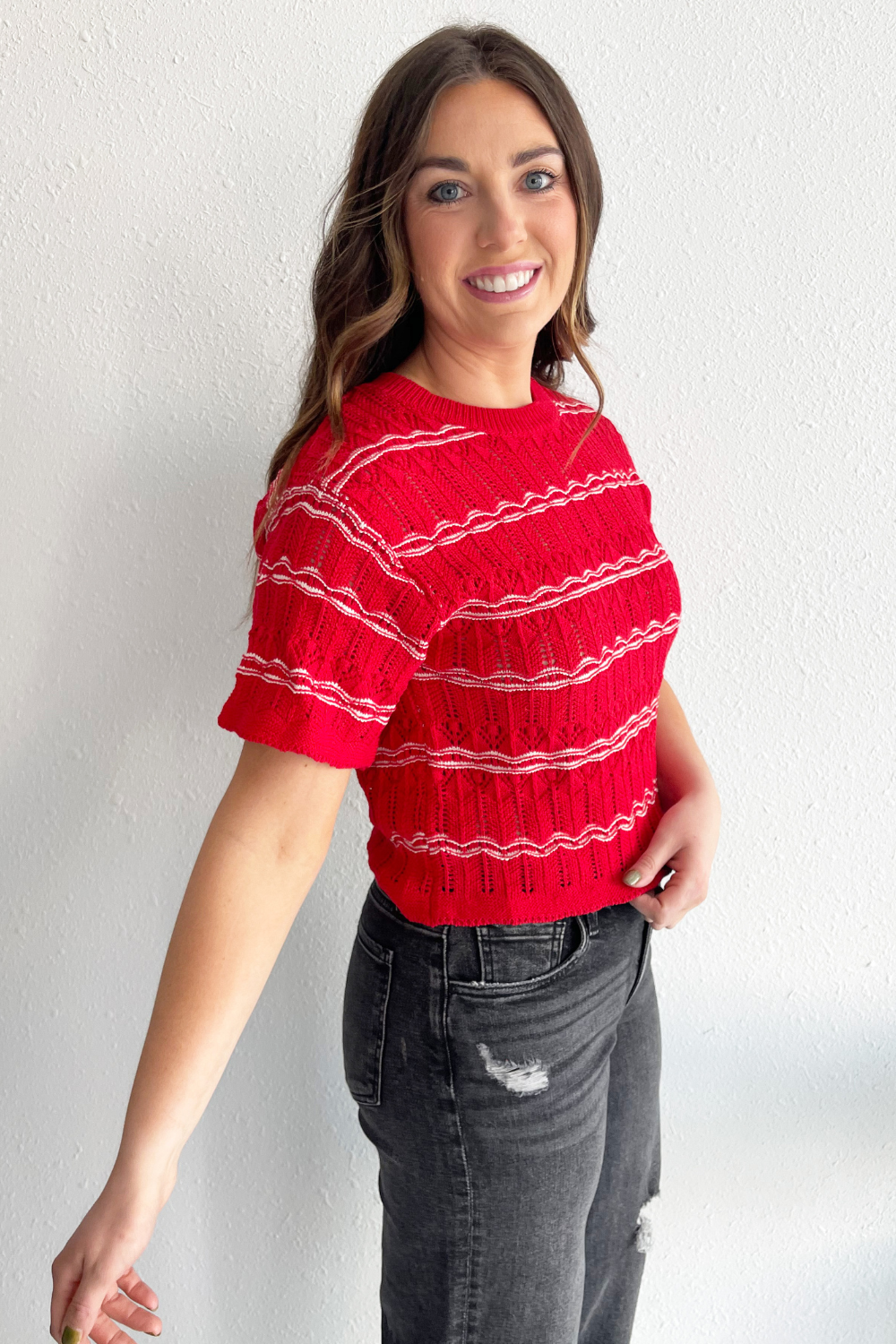 Striped Knitted Short Sleeve Top