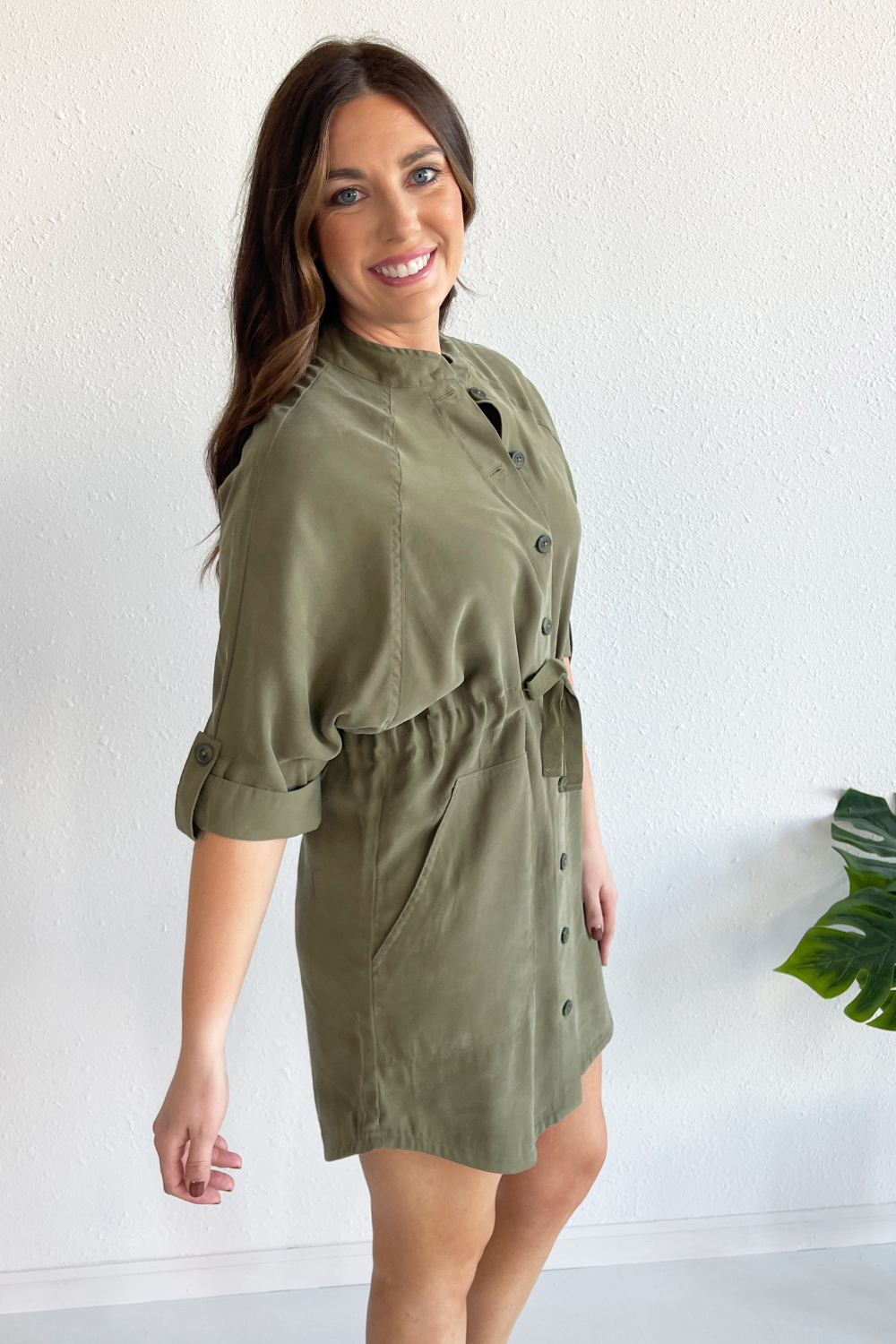 Drawstring Button Down Dress