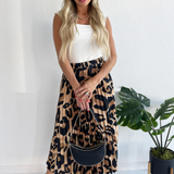 Leopard Print Pleated Midi Skirt