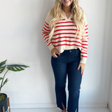 Striped Relaxed Crop Collared Sweater