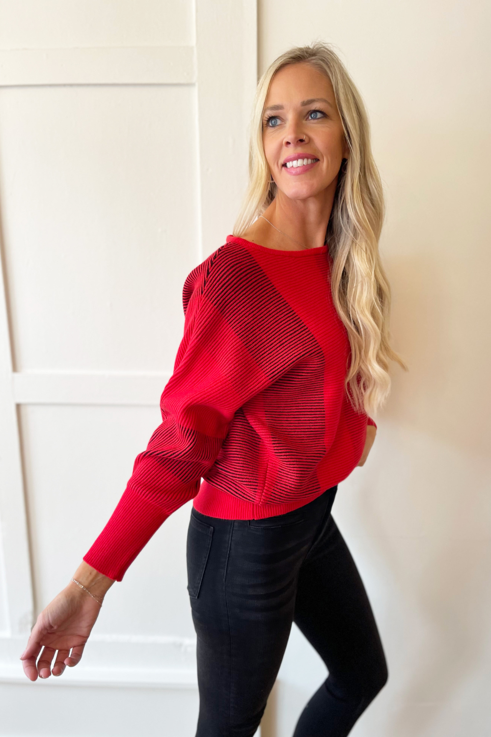 Boat Neck Dolman Colorblock Sweater