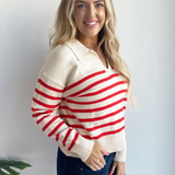 Striped Relaxed Crop Collared Sweater