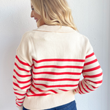 Striped Relaxed Crop Collared Sweater