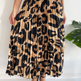 Leopard Print Pleated Midi Skirt