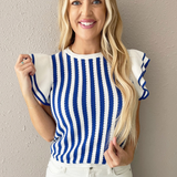 Striped Ruffle Sleeve Sweater Top