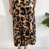 Leopard Print Pleated Midi Skirt